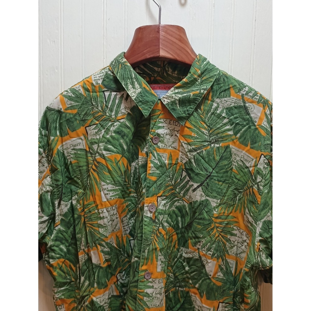 Bugle Boy Authentics Shirt Mens XL Green Orange Rayon Hawaiian Tropical‎ Aloha